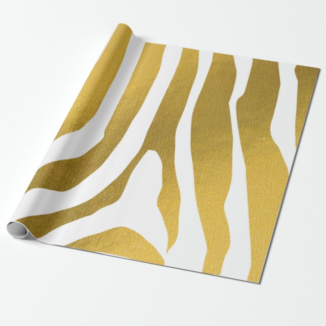 Papier Cadeau Motif Faux Gold Zebra Print Stripes (Déroulé)