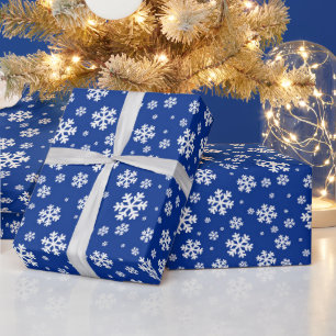 Papier Cadeau Motif festif de flocons de neige hivernaux bleu et