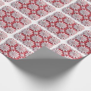 Papier Cadeau Motif festif de flocons de neige rouges et blancs