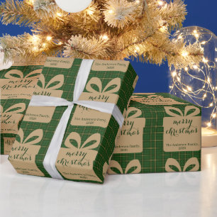 Papier Cadeau Motif festif de Noël à carreaux verts -