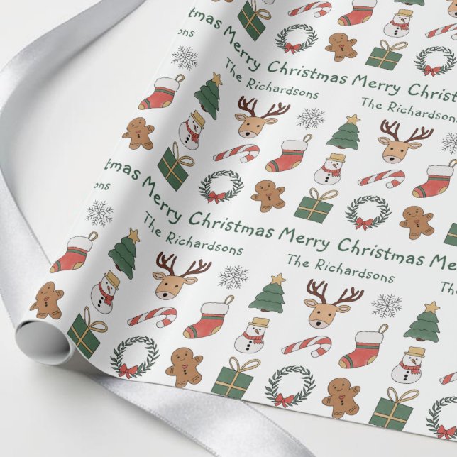 Papier Cadeau Motif festif de Noël rouge vert (Festive Red Green Merry Christmas Holiday Pattern Wrapping Paper)