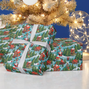 Papier Cadeau Motif Festif du Pôle Nord Carrelé de Noël