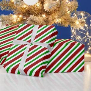 Papier Cadeau Motif Festive rouge vert blanc rayé