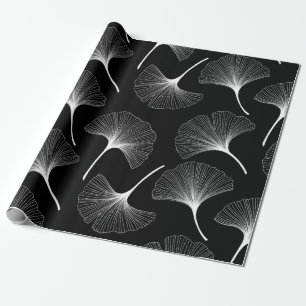 Papier Cadeau Motif feuille abstrait blanc et noir