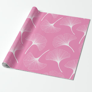 Papier Cadeau Motif feuille abstrait blanc et rose