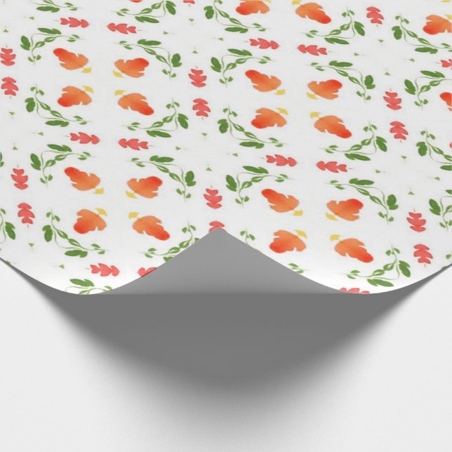 Papier Cadeau Motif feuille  aux fleurs orange (Coin)
