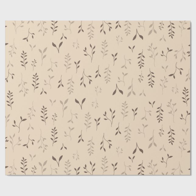 Papier Cadeau Motif feuille boho marron beige chaud (Plat)