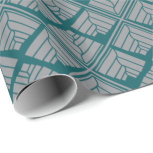 Papier Cadeau Motif feuille carré Turquoise neutre