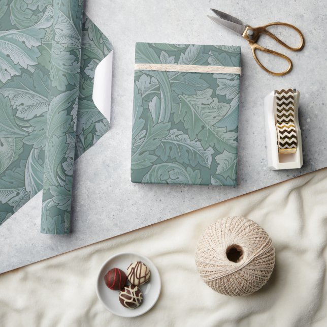Papier Cadeau Motif feuille d'acanthe bleu sarcelle de William M (Artisanat)