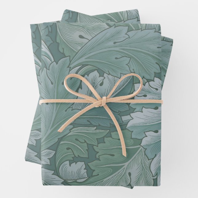 Papier Cadeau Motif feuille d'acanthe bleu sarcelle de William M (En situation)