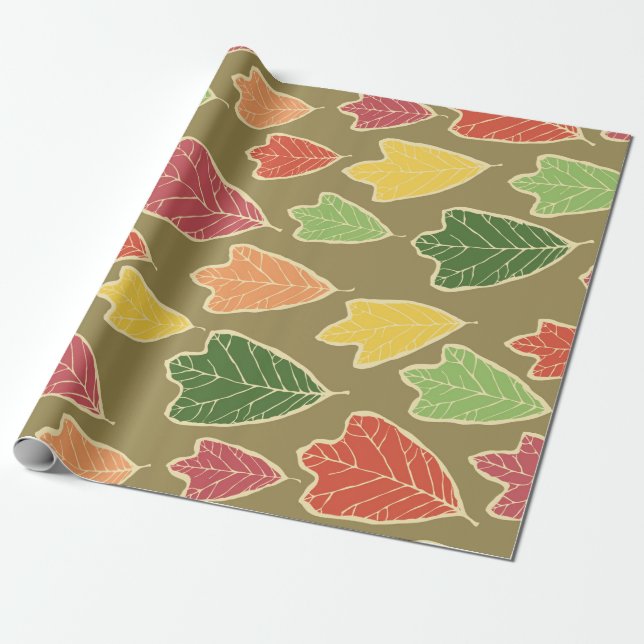 Papier Cadeau Motif Feuille de chêne d'automne contemporain (Déroulé)
