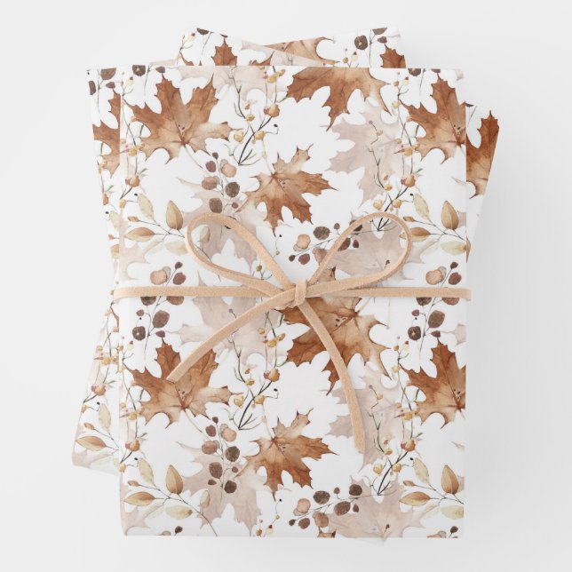 Papier Cadeau Motif Feuille de l'érable d'automne Thanksgiving (En situation)