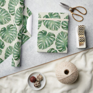 Papier Cadeau Motif Feuille de Monstera Tropicale Verte