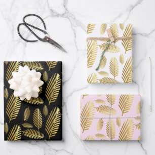 Papier Cadeau Motif Feuille de palme noire dorée