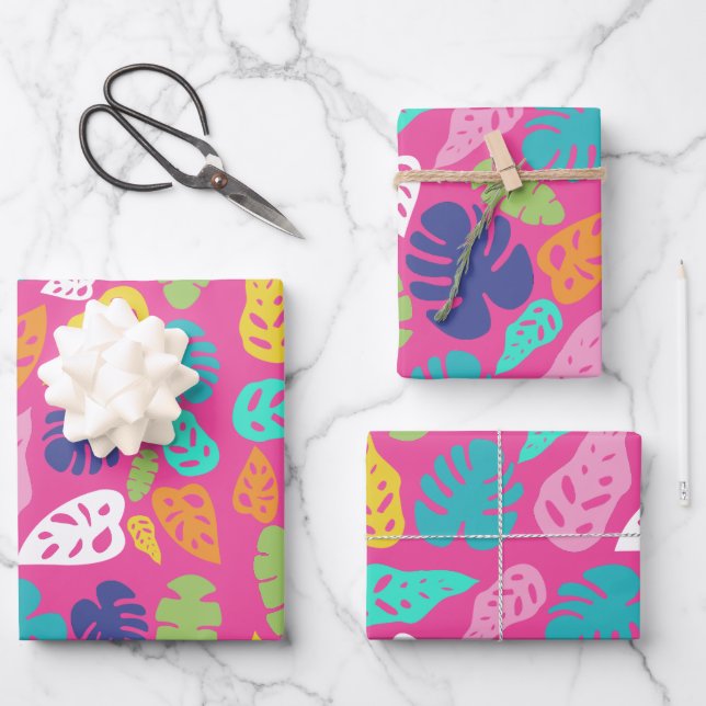 Papier Cadeau Motif Feuille d'été de couleur vive (Recto)