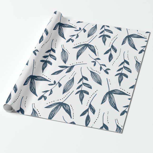 Papier Cadeau motif feuille gris (Déroulé)