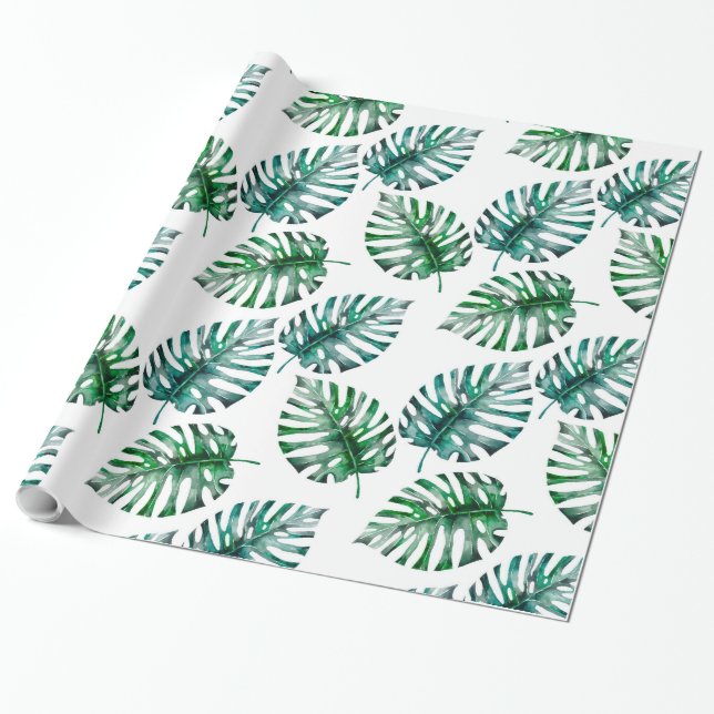 Papier Cadeau Motif Feuille Tropical Aloha Monstera (Déroulé)