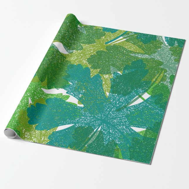 Papier Cadeau Motif feuille vert transparent (Déroulé)