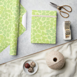 Papier Cadeau Motif Feuille verte sur Arrière - plan vert Pastel
