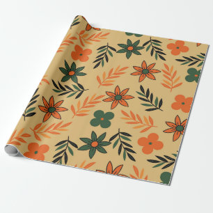 Papier Cadeau Motif Feuille Vintage les années 70 Floral