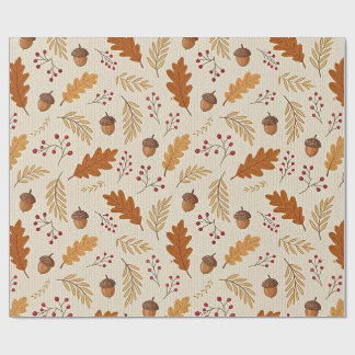 Papier Cadeau Motif Feuilles d'Automne et Glands