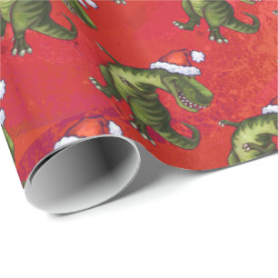 Papier Cadeau Motif Fextive TRex Dino sur rouge