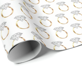 Papier Cadeau Motif Fiançailles Mariage Diamant Or Blanc