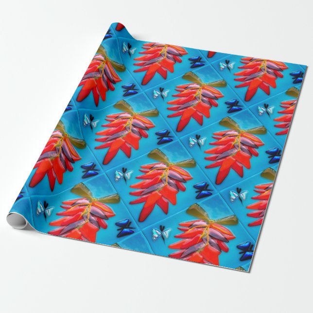 Papier Cadeau Motif Fiesta Turquoise Pepper du sud-ouest du Chil (Déroulé)