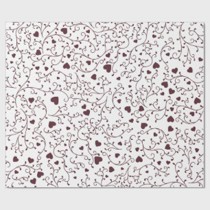 Papier Cadeau Motif filigrané de vigne en forme de cœur burgundy