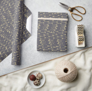 Papier Cadeau motif fléché bohème minimaliste bleu et jaune