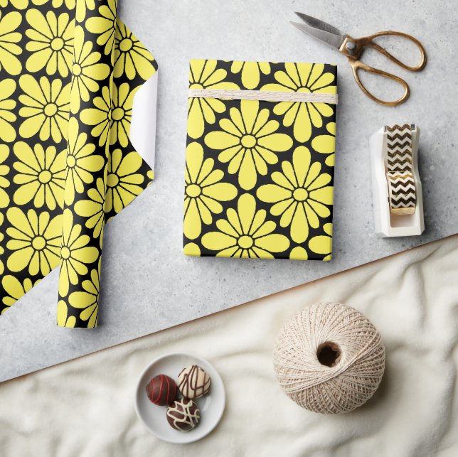 Papier Cadeau Motif Fleur Concho Jaune (Artisanat)