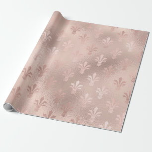 Papier Cadeau Motif fleur de lis en or rose et rose blush