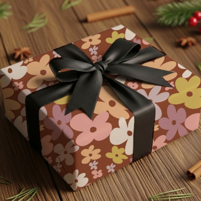 Papier Cadeau Motif Fleur de Pouvoir Rétro Boho (Créateur téléchargé)