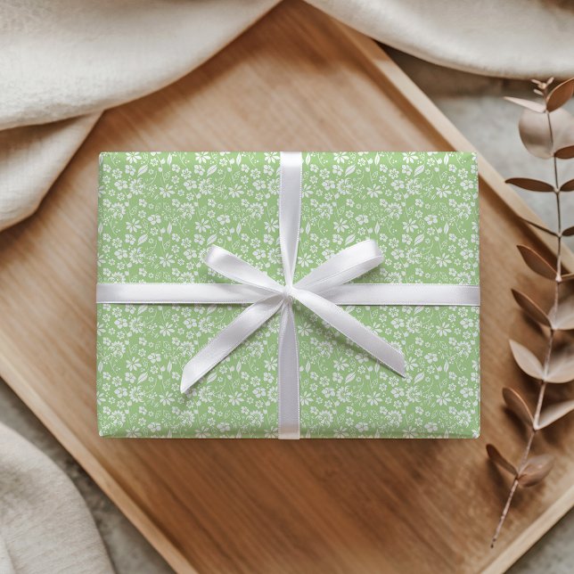 Papier Cadeau Motif Fleur Fleur Fleur Vert Fleur Fille Moderne (Modern Girly Light Green Spring Flower Pattern Wrapping Paper)