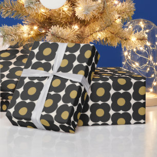 Papier Cadeau Motif fleur pop Rétro Mignon   Noir et Or