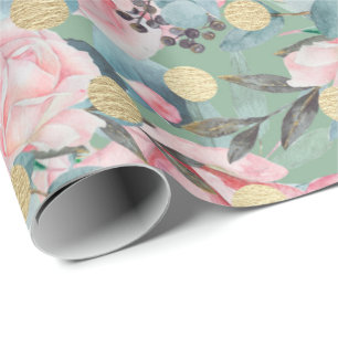 Papier Cadeau Motif fleur vintage à pois rose gold floral