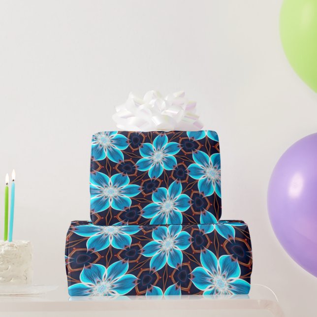 Papier Cadeau Motif Fleurs bleues Abstraites (Cadeaux de fête)