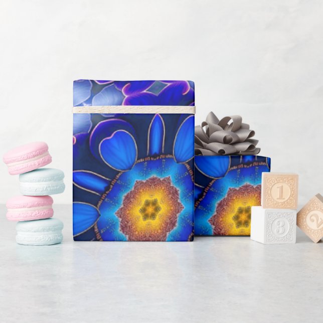 Papier Cadeau Motif Fleurs bleues Abstraites (Baby Shower)