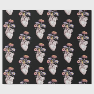 Papier Cadeau Motif Fleurs de cœurs                            