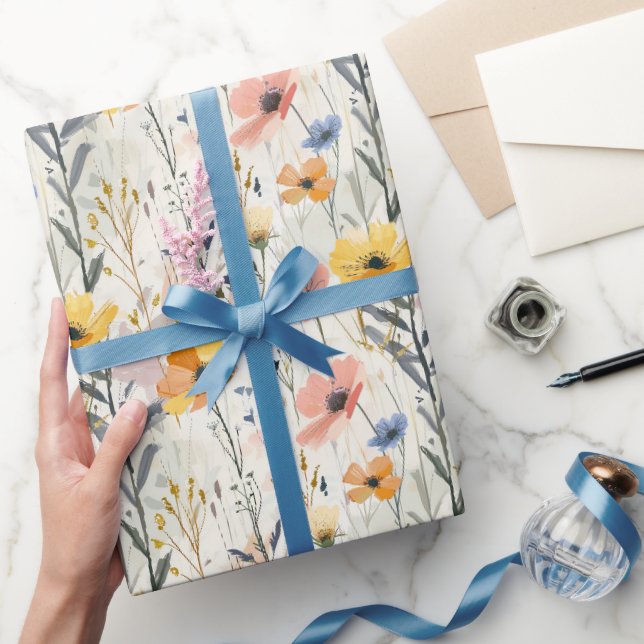 Papier Cadeau Motif Fleurs de prairie Gouache (Cadeaux)