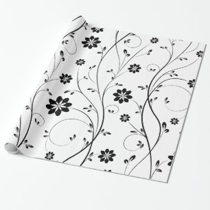 Papier Cadeau Motif Fleurs Delicate Noir