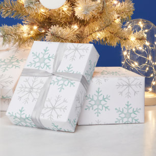 Papier Cadeau Motif flocon de neige à l'aquarelle vert menthe et