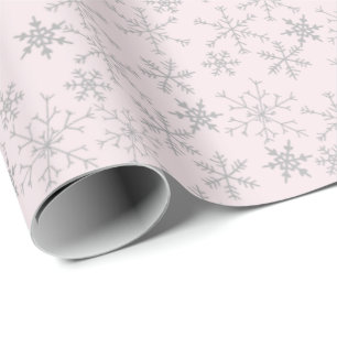 Papier Cadeau Motif flocon de neige argenté sur Noël hivernal ro