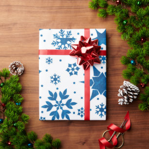 Papier Cadeau Motif Flocon de Neige Bleu