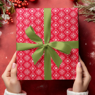Papier Cadeau Motif flocon de neige classique rouge et blanc