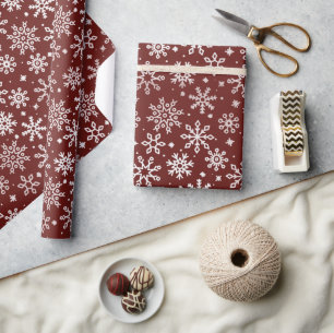 Papier Cadeau Motif flocon de neige hiver rouge foncé