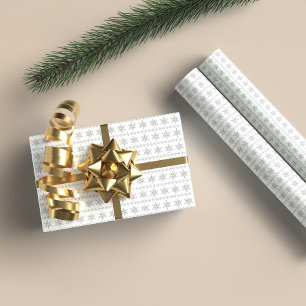 Papier Cadeau Motif Flocons de Neige Gris sur Fond Blanc Noël