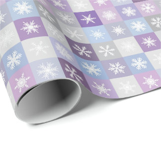 Papier Cadeau Motif Flocons de Neige Patchwork Violet