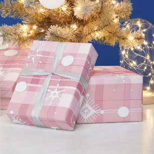 Papier Cadeau Motif Flocons de Neige Plaid Rose de Noël
