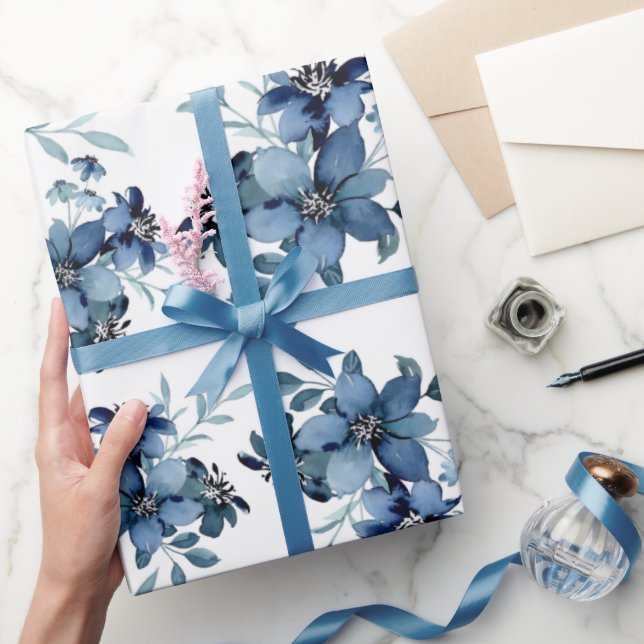 Papier Cadeau Motif Flora bleu marine (Cadeaux)
